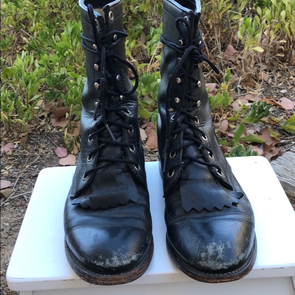 Black, leather western boots with fringe